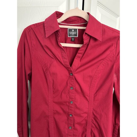 Express The Essential Shirt Button Up Long Sleeve Burgundy Size XS - Picture 3 of 4